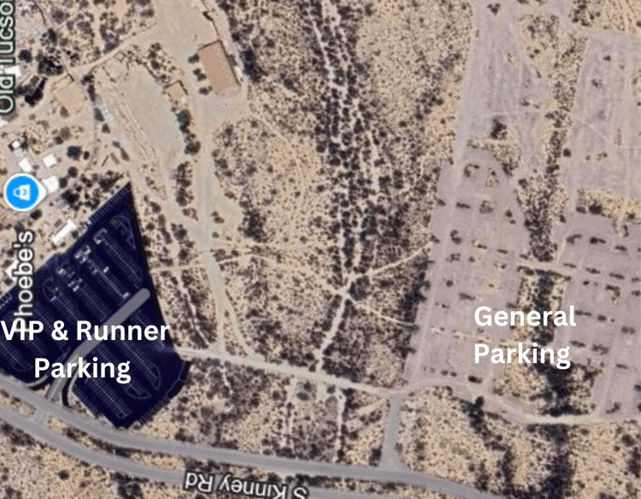 A satellite image of the site where the parking lot for the runner and general parking are.